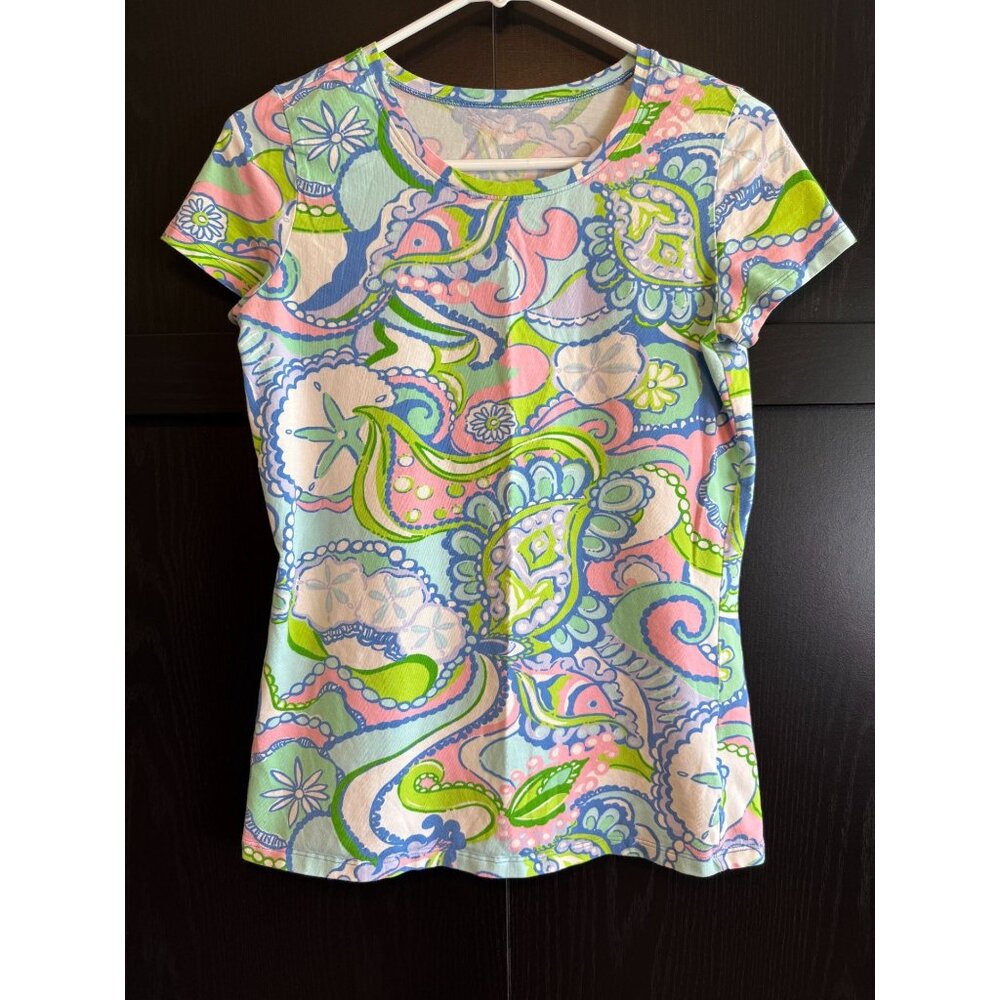 Lilly Pulitzer Pullover Colorful Seashell Short Sleeve Blouse Small Coastal